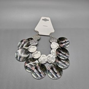 Fashion Jewerly Hammered Silver Disks Pearl Charm Bracelet